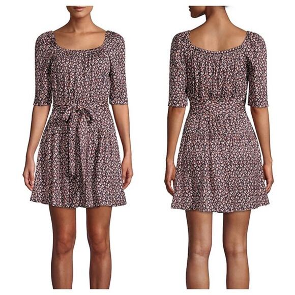 New Rebecca Taylor 0 Navy Blue Pink Francesca Floral Square Neck Short Dress - Picture 13 of 14